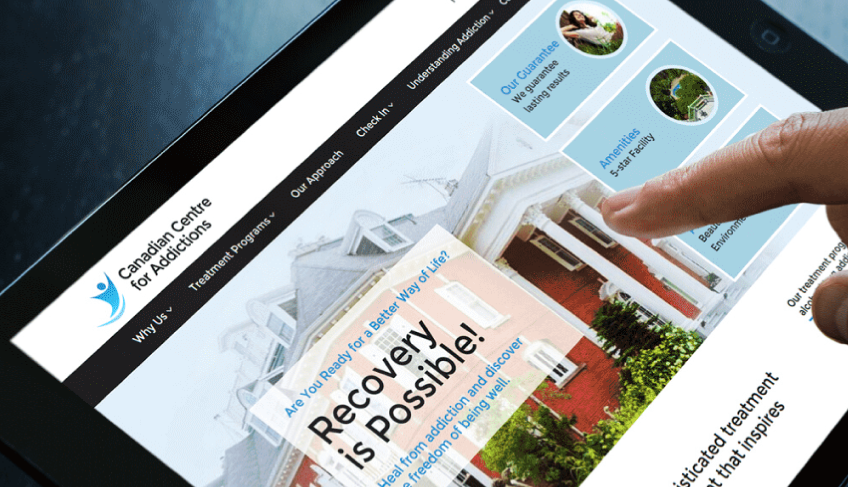 The homepage of the Canadian Centre for Addictions, illustrating effective psychology in web design techniques.