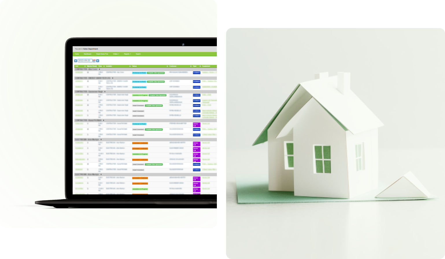 A laptop featuring a house and a calendar, representing custom CRM tools for effective HVAC operations