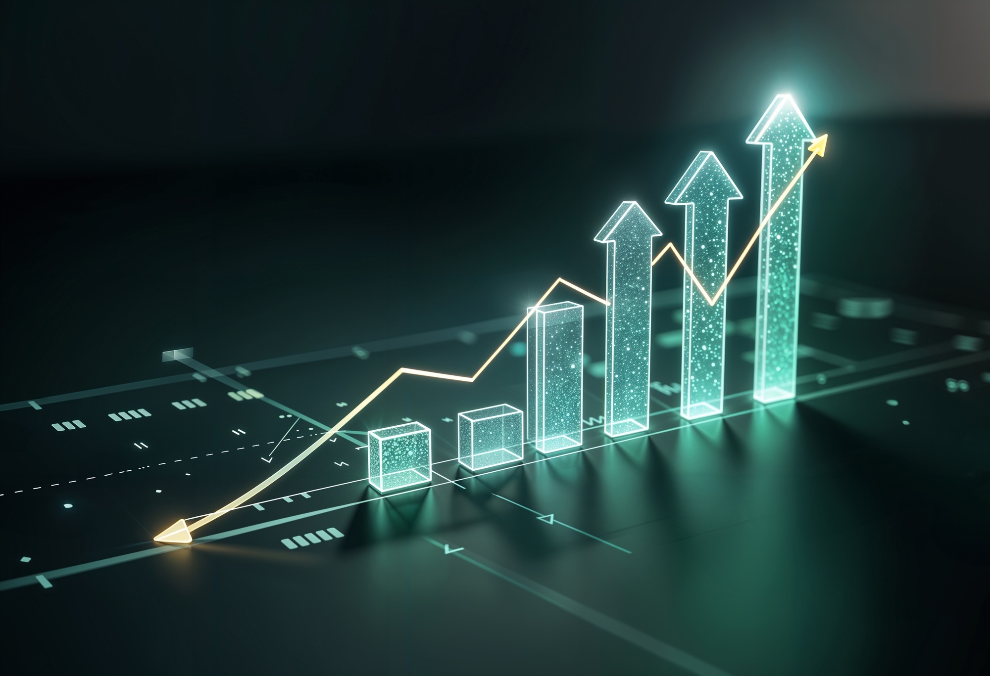 A graph chart with an ascending arrow, highlighting the benefits of custom website design compared to website builder 